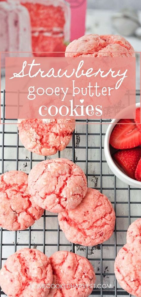 Strawberry Cake Cookies, Butter Cake Cookies, Strawberry Cake Mix Cookies, Cake Box Cookies, Gooey Butter Cookies, Strawberry Butter, Gooey Butter, Easter Baby Shower, Gooey Cookies