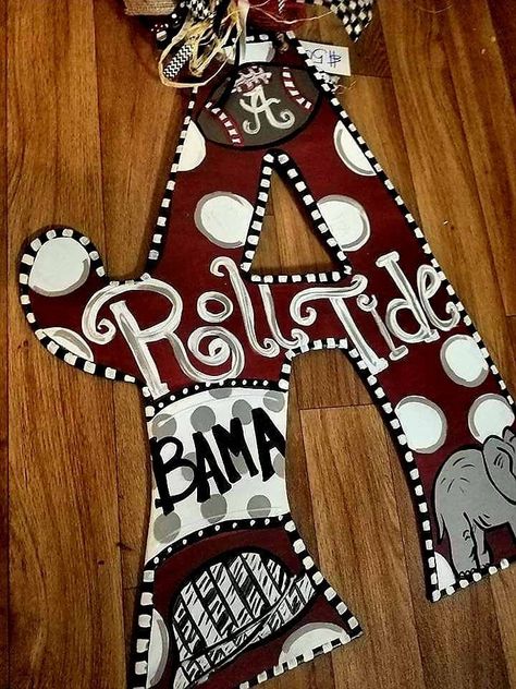 All of our door hangers are custom and made-to-order. Letter measures approximately 30x20 depending on the letter, and includes a bow and wire hanger. Can do any state/sports team. Please leave your requests in the Notes to Seller section at checkout. Should you have any questions, feel free to send us a conversation! Painted Letter Door Hanger Wooden Monogram, Round Initial Wooden Door Hangers, Alabama Football Wooden Door Hangers, Alabama Circle Door Hanger, Alabama Door Hanger With Letter L, Round Alabama Door Hanger, Alabama Front Door Sign, Alabama Door Hanger Wood, Alabama Door Hangers Wooden