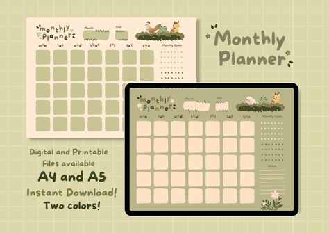 Undated Printable Calendar Monthly Planner Printable Planner Digital Planner Forest-themed Planner Green Planner - Etsy aesthetictemplate #paperplannerclub #questionnairesforplanners #notioncourseplanner. Digital Planner Themes, Green Planner, Planer Organisation, Digital Monthly Planner, Landscape Planner, Monthly Planner Template, Calendar Monthly, Monthly Planner Printable, Planner Organiser