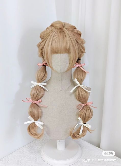 Themed Hairstyles, Cool Hair Designs, Kawaii Wigs, Hair Inspiration Long, Dyed Hair Inspiration, Cosplay Hair, Kawaii Hairstyles, Ribbon Hairstyle, Short Hair Tutorial