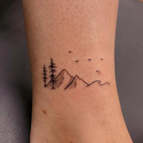 Rose Tattoo Hand, Moutain Tattoos, Small Mountain Tattoo, Nature Tattoo Ideas, Mountain Tattoo Simple, Nature Tattoo, Mountain Tattoo, Subtle Tattoos, Tattoo Outline