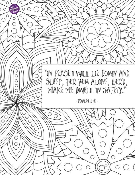 Verses About Rest, Verse Coloring Pages, Psalm 4 8, Psalm 4, Bible Verse Coloring Page, Bible Verse Coloring, Free Adult Coloring Pages, Memory Verse, Blog Topics