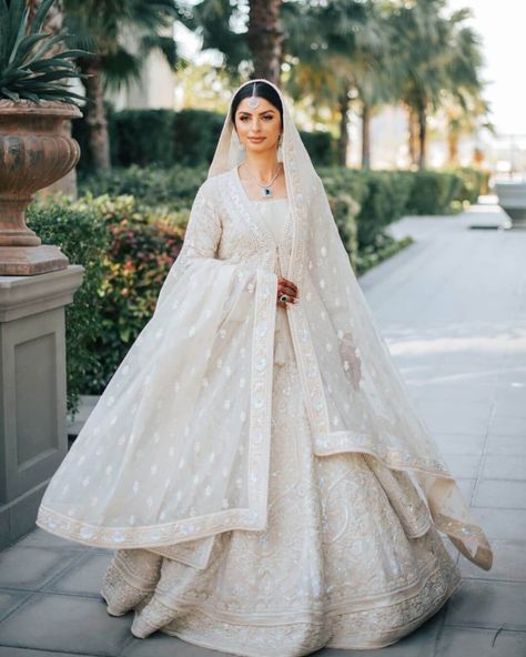 Indian Brides Who Rocked White Lehengas On Their Wedding Nikah Dress, Desi Wedding Dresses, Nikkah Dress, Asian Bridal Dresses, Asian Wedding Dress, Bridal Dresses Pakistan, Pakistani Wedding Outfits, Indian Bridal Dress, Pakistani Bridal Dresses