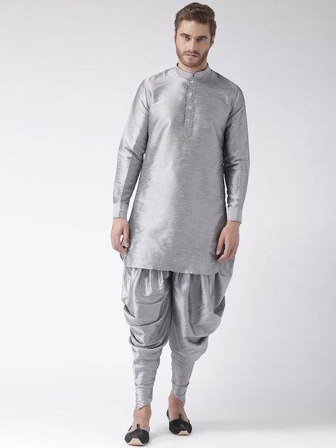 Grey Kurta, Mens Indian Wear, Kurta Men, Dhoti Pants, Indian Kurta, Utsav Fashion, Dupion Silk, Mens Khakis, Thread Work