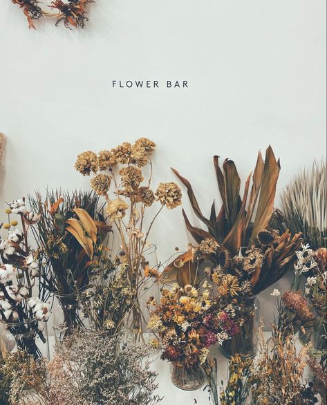 In the studio at Terra Flora HQ - dried flowers in rust and pale tones. Dried Flower Bar, Using Dried Flowers, Flowers At Home, Plant Room, Flower Bar, Garden Studio, Room With Plants, The Plant, Dried Flower