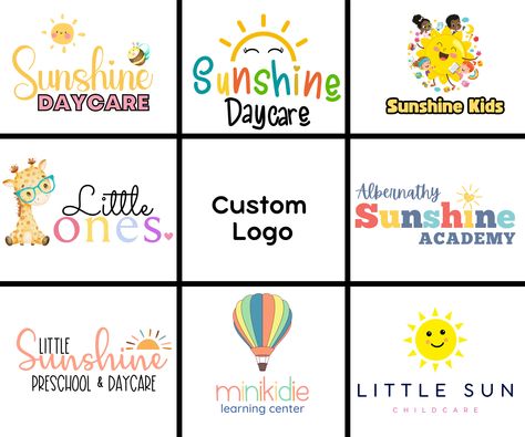 Daycare Logos Ideas, Daycare Business Cards, Daycare Logo Design Childcare, Daycare Logo Design, Brand Concept Board, Preschool Logo, Daycare Logo, Sunshine Logo, Logo Education