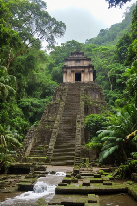 ArtStation - Aztec temple ruines in Rainforest Aztec Temple, Aztec Ruins, Concept Architecture, Ancient Civilizations, Archaeology, Temple, Around The Worlds, Architecture, Pins