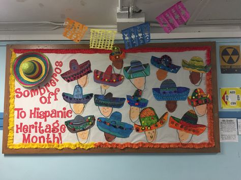 Hispanic Heritage Month Bulletin Board-Sombreros Mexican Independence Day Crafts Preschool, Hispanic Heritage Month Art Projects For Kids, Hispanic Hertiage Projects, Hispanic Heritage Month Activities Prek, Hispanic Heritage Month Kindergarten, Hispanic Heritage Month Crafts For Kids, Hispanic Heritage Month Crafts Preschool, Hispanic Heritage Door Decoration, Hispanic Heritage Month Art Projects