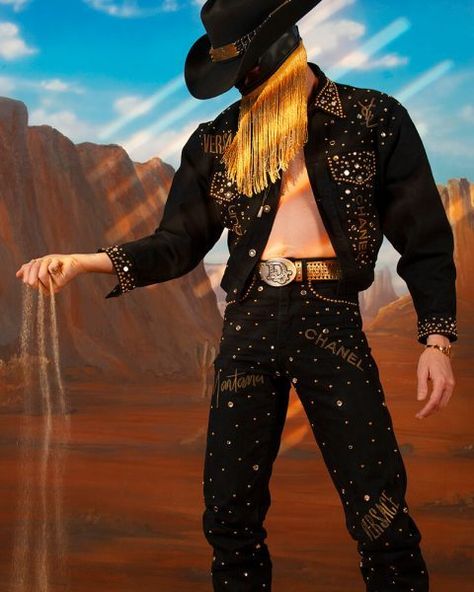 Flashy Cowboy Outfit, Rhinestone Cowboy Outfit Men, Orville Peck Outfit, Cowboy Style Outfits, Halloween Men Costumes, Cowboy Outfit Men, Cowboy Outfit For Men, Shooting Pose, Orville Peck