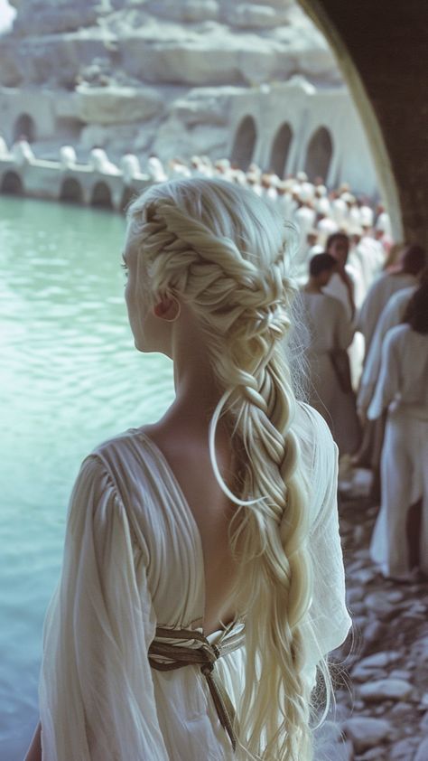 Targaryen Inspired Hairstyles, Hair Up Hairstyles For Prom, Fancy Blonde Hairstyles, Braided Hairstyles Elegant, Visenya Targaryen Braids, Targaryen Hair Aesthetic, Targeryan Hair, House Of The Dragon Hairstyles, Got Hairstyles