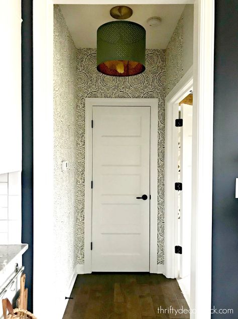 Small Hallway Makeover, Wallpapered Hallway, Blue And White Floral Wallpaper, Hallway Wallpaper Ideas, White Floral Wallpaper, Foyer Wallpaper, Wallpaper Hallway, Hallway Pictures, Hall Wallpaper