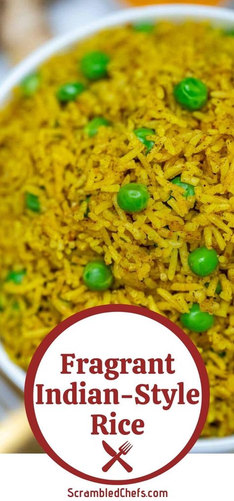 Serve this fragrant Indian style rice recipe with your favorite curries! This is a light and earthy rice recipe loaded with flavor and easy to prepare. An easy Indian rice recipe that is a perfect side dish recipe. #SideDish #IndianRice #IndianRiceRecipe #RiceRecipe Bag Rice Recipes, Curried Rice Recipes, Indian Brown Rice Recipes, Indian Curry Rice Recipe, Authentic Indian Rice Recipes, Rice Indian Recipes, Easy Indian Rice Recipes, Rice Peas, Rice Pot Recipes