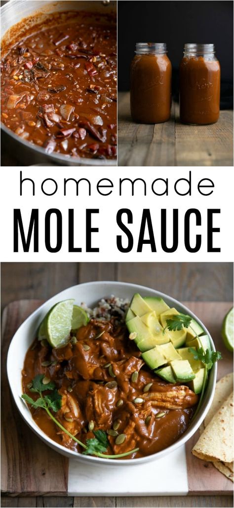 Chicken Mole with Homemade Mole Sauce. #chicken #chickenmole #mexicanfood #cincodemayo #molesauce #dinner #recipe | For this recipe and more visit, https://theforkedspoon.com/homemade-chicken-mole Mole Pepper Recipes, Chiltepin Recipe, Sweet Mole Recipe Mexican, How To Make Mole Sauce, Authentic Mole Recipe Mexico, Crockpot Mole, Beef Mole Recipe, Vegetarian Mole Recipe, Chocolate Mole Recipe