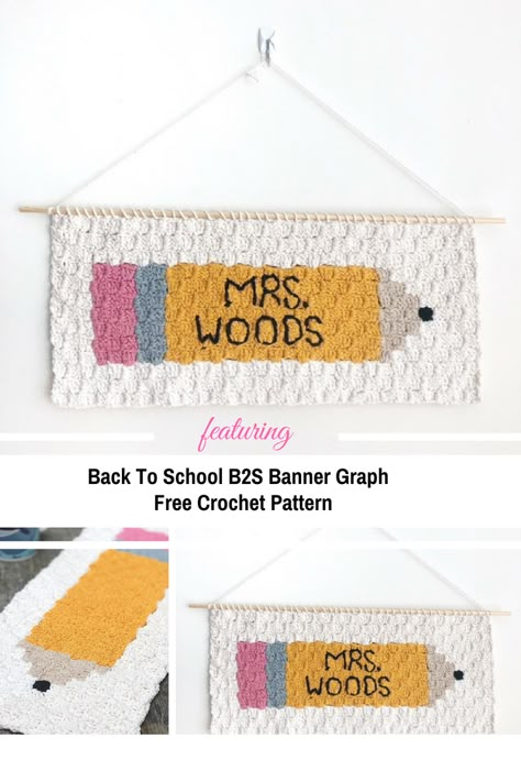 This Back To School Crochet Banner Is The Best Teacher Appreciation Gift Back To School Crochet, Crochet Banner, Teacher Banner, School Crochet, Crochet Teacher, Crochet Teacher Gifts, C2c Blanket, Awesome Crochet, Corner Crochet