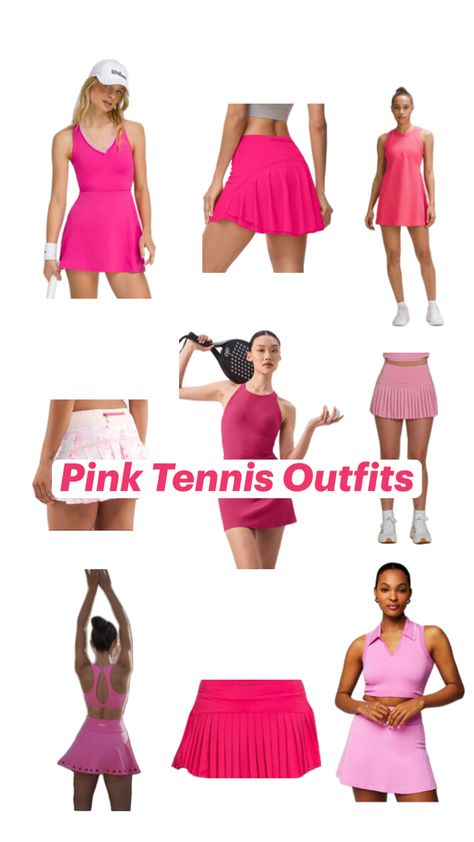 Different shades of pink for tennis. I love pink tennis anything. Pink tennis skirts with a hoodie is my go to outfit. Tennis Outfit Women Athletic Wear, Pink Tennis Skirt Outfit, Pink Tennis Skirt, Tennis Outfit Women, Tennis Skirt Outfit, Tennis Skirts, Different Shades Of Pink, Tennis Clothes, Tennis Skirt