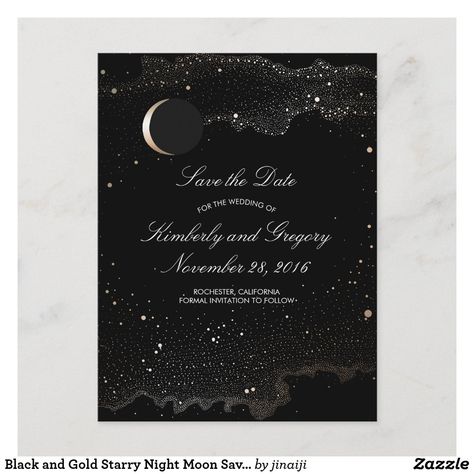 Starry Night Moon, Unique Wedding Cards, Trendy Bride, Modern Save The Dates, Celestial Wedding, Night Moon, Save The Date Postcards, Gold Wedding Invitations, Formal Invitation