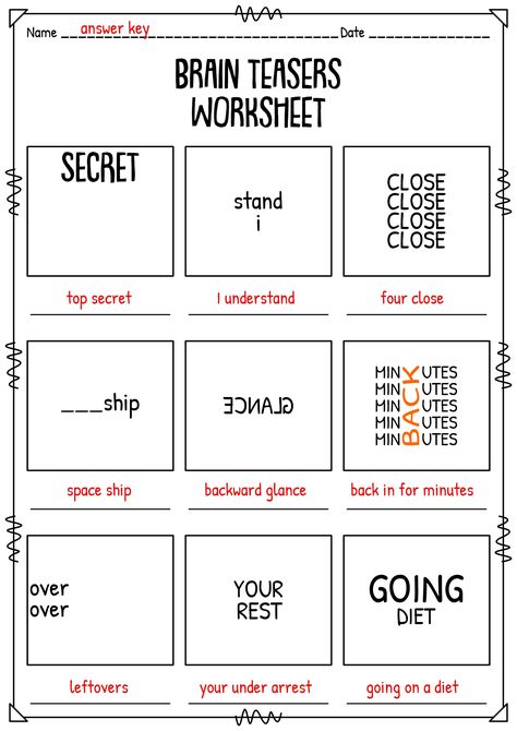 Printable Brain Teaser Puzzles with Answers Challenging Puzzles Brain Teasers, Brain Teasers With Answers Challenges, Printable Brain Teasers With Answers, Brain Teasers For Middle School Students, Rebus Puzzles With Answers Brain Teasers, Brain Teasers For Adults With Answers, Rebus Puzzles With Answers Free Printable, Puzzles With Answers Logic, Riddles With Answers Funny Brain Teasers