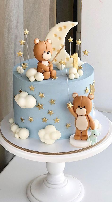 12 baby first birthday cake ideas | 1st birthday cakes for baby boy, baby girl Gateau Baby Shower Garcon, Torturi Baby Shower, Baby 1st Birthday Cake, Bear Baby Shower Cake, Baby Boy Birthday Cake, Boys 1st Birthday Cake, Baby First Birthday Cake, Idee Babyshower, Teddy Bear Cakes