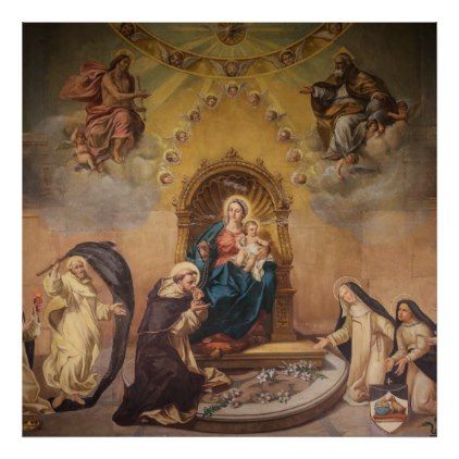 Dominican Saints in Heaven Poster Dominican Nuns, Our Lady Of Rosary, Pope Leo Xiii, Our Lady Of The Rosary, St Dominic, Lady Of The Rosary, Bible Artwork, Saint Dominic, Vintage Holy Cards