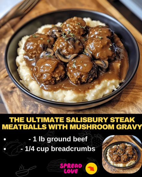 The Ultimate Salisbury Steak Meatballs with Mushroom Gravy Ultimate Salisbury Steak Meatballs, Salsberry Steak Meatballs With Gravy, Crockpot Meatball Salisbury Steak, The Ultimate Salisbury Steak Meatballs With Mushroom Gravy, Salisbury Steak Meatballs And Mushroom Gravy, Mushroom Gravy Meatballs, Salisbury Steak Meatballs With Mushroom Gravy, Meatballs Mushroom Gravy, Salisbury Steak Meatball Recipe