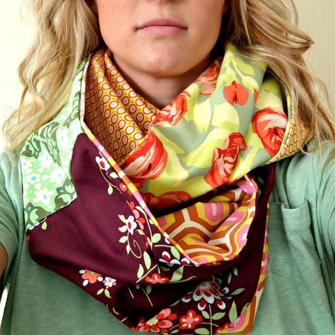 Scarf Sewing Pattern, Sewing Scarves, Patchwork Scarf, Fabric Scarf, Trendy Sewing, Diy Scarf, Cowl Scarf, Scarf Headband, Easy Sewing Projects