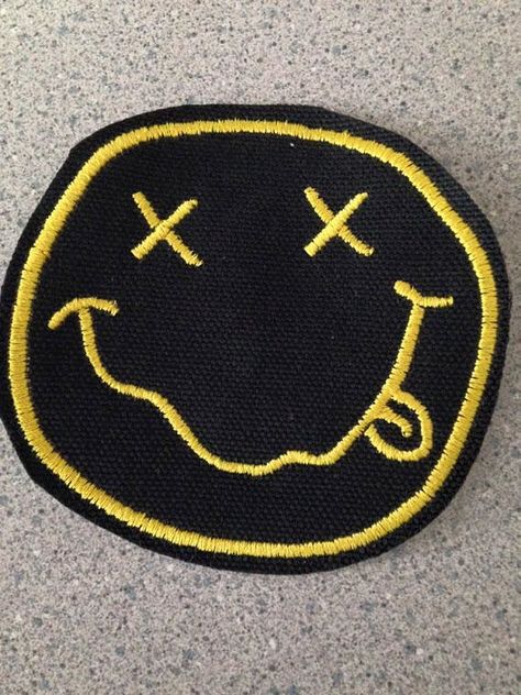 Nirvana patch. Nirvana Face, Smiley Face Patch, Converse Embroidery, Nirvana Smiley Face, Independence Mo, Patch Applique, Yellow Smiley Face, Punk Patches, Backpack Patches