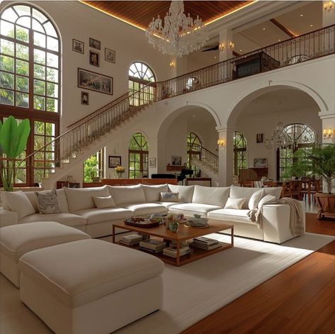 Inside House Aesthetic, Expensive Homes Interior, Mansion Family Room, Rich House Inside, My Dream Home Living Room, Dream Home Interiors, Dream Mansion Interior, Big Living Room Designs, Dream Home Design Interior