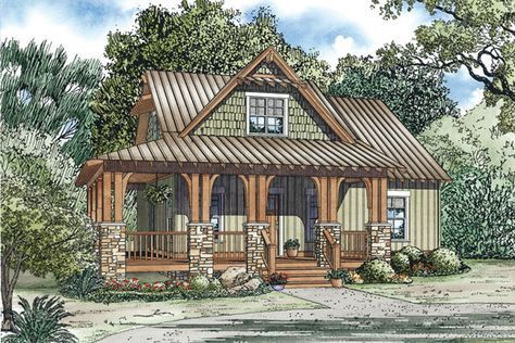 Country House Plans with Porches | Silvercrest Craftsman Cabin Home Plan 055D-0891 | House Plans and More Craftsman Cabin, Rustic Craftsman, Small Country Homes, Craftsman Cottage, Rustic House Plans, Cat Houses, Cottage Style House Plans, Cabin House Plans, Casas The Sims 4