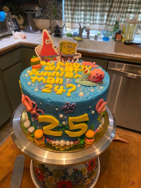 SpongeBob 25th Birthday cake Birthday Cake For 25 Year Old Guy, 25 Year Old Birthday Cake, Spongebob 25 Birthday Cake, 25th Bday Cake, 25th Birthday Cake, Thematic Cake, 25th Birthday Cakes, Spongebob Birthday Party, Surprise Boyfriend