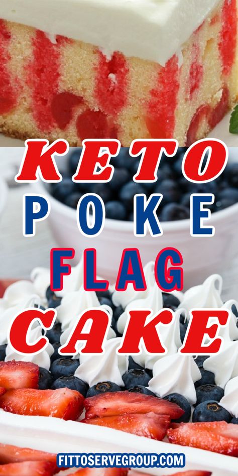 close up image of keto poke flag cake Keto Poke Cake, Memorial Day Bbq, Keto Cakes, Keto Diet Results, Flag Cake, Keto Diet App, Starting Keto Diet, Keto Cake, Keto Recipes Ketogenic