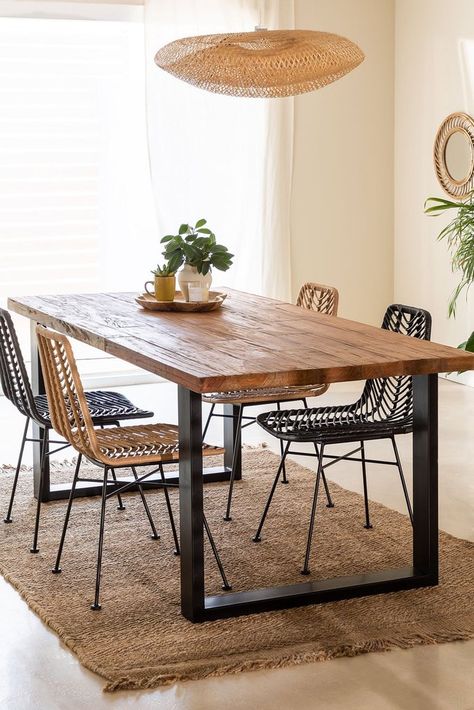 Dark Wood Dining Table, Buy Dining Table, Dining Table In Living Room, Table Decor Living Room, Rattan Dining Chairs, Metal Dining Table, Walnut Dining Table, Industrial Table, Rectangular Dining Table