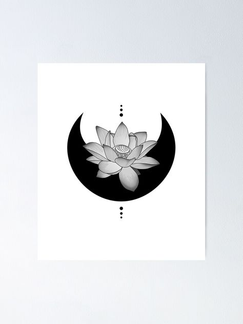 "Black Moon with Lotus Flower, Spiritual Yoga Tattoo" Poster by Koalaslifestyle | Redbubble Black Crystal Ball Tattoo, Black White Tattoo Ideas, All Black Tattoos Cover Up, Black Ink Tattoo Cover Up, Cover Up Flowers Tattoo, Small Cover Up Tattoos For Women Wrist, Flower Cover Up Tattoo Arm, Cover Up For Small Tattoos, Flower Coverup Tattoo Ideas