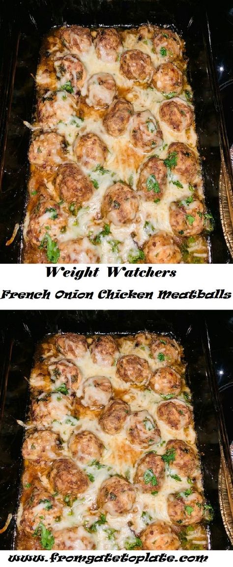 Easy French Onion Chicken, French Onion Chicken Meatballs, Chicken Meatballs Healthy, Ww Dinners, Weight Watchers Meals Dinner, Ww Dinner, Dreamy Christmas, Ww Meals, Low Fat Dinner