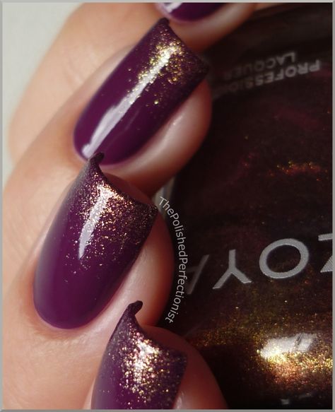 I'm in love with this color combo. Why did I never think of this. Berries and gold. #nailpolish Gold Nail Polish, Gold Nail, Berry, Nail Polish, Glitter, Nails, Purple, Gold