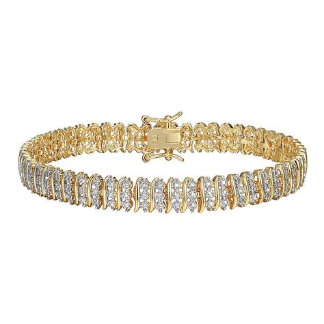 Adorned with three rows of diamonds, this Sarafina S-link tennis bracelet will make any outfit shine. Adorned with three rows of diamonds, this Sarafina S-link tennis bracelet will make any outfit shine. Nickel free Metal: brass Length: 7.25 in. Packaging: boxed Plating: 14k gold flash plated, silver tone Finish: polishedDIAMOND DETAILS Total weight: less than 1/10 ct. Color grade: I-J Clarity: I5 Shape: round Setting: pave Diamond weights are approximate. Diamond Total Weights may vary between Jewelry Presentation, Jewelry Wardrobe, Dope Jewelry, Figure 8, Funky Jewelry, Gold Jewelry Fashion, Tennis Bracelet, Piercing Jewelry, Pure Silver