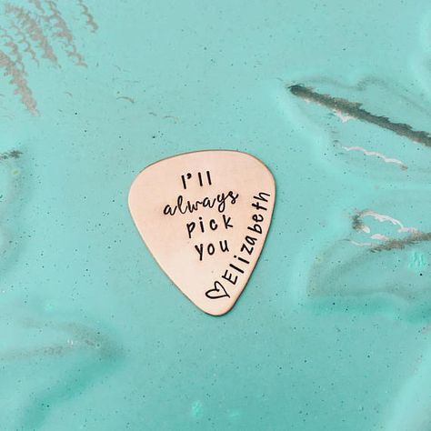 Personalized Guitar Pick - Ill Always Pick You - Custom Copper Guitar Pick - Hand Stamped Guitar Pick - Engraved Pick Mens Gift NOTE: We cannot stamp on the backs of the playable picks. Thank you. A great gift for someone who loves to play the guitar! Personalize this guitar Birthday Man, Guitar Picks Personalized, Custom Guitar Picks, Classic Nursery Rhymes, Nursery Rhymes Songs, Cheap Guitars, Guitar Teacher, Learn To Play Guitar, Custom Guitar