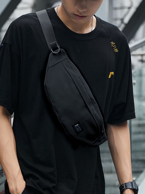 Black    Polyester Letter Waist Bag    Men Bags Casual Black Chest Bag For Streetwear, Waist Bag Outfit Men, Black Casual Chest Bag For Streetwear, Man Bags Shoulder For Men, Fanny Pack Outfit Men, Cheap Functional Belt Bag For Streetwear, Men Crossbody Bag, Waist Bag Outfit, Men’s Fanny Pack Fashion