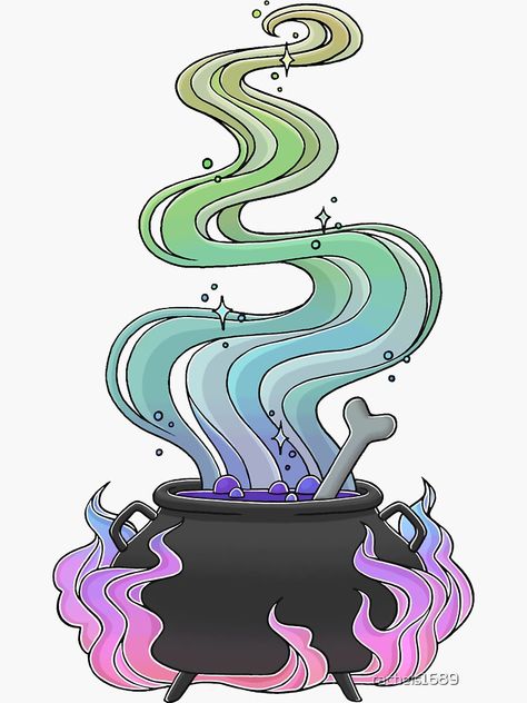 "Bubbling Cauldron" Sticker by rachels1689 | Redbubble Ballet Drawings, Bubbling Cauldron, Witch Drawing, Witch Silhouette, Tatoo Inspiration, Halloween Folk Art, Halloween Pumpkins Painted, Witches Cauldron, Art Journal Therapy