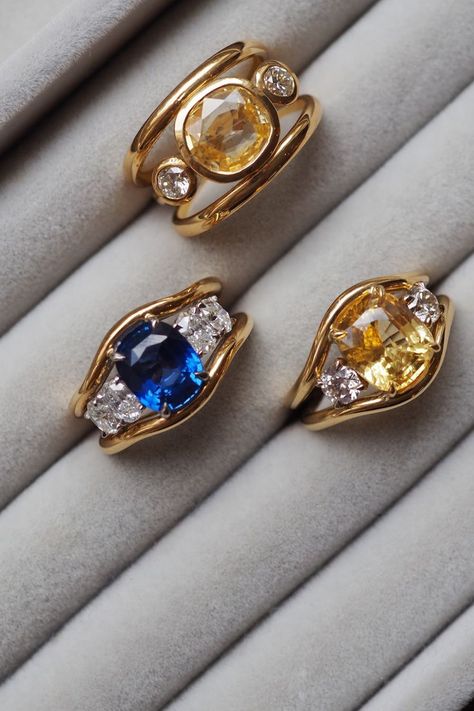 Discover Minka Jewels at The Cut London now: vibrant, gemstone-set jewels in smooth 18k yellow gold. Yellow Gold Gemstone Rings, Sister Rings, London Now, Blue Sapphire Jewelry, Sapphire Engagement Rings, Fancy Rings, Bespoke Rings, Bespoke Engagement Ring, Dream Engagement Rings