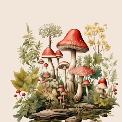 Mushroom Autumn, Cottagecore Png, Large Scale Wall Art, Mushroom Clipart, Fairy Mushroom, Autumn Clipart, Fall Clipart, Mushroom Fungi, Botanical Collection