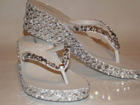 Rhinestone Bling Flip Flop Wedge Sandals Rhinestone Flip Flops, Bling Flip Flops, Beach Wedding Shoes, Bling Wedding, Wedge Flip Flops, Rhinestone Bridal, Diy Shoes, Bridal Shoes, Bling Bling