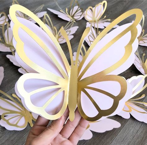 Butterfly Room Decor, Diy Paper Butterfly, Butterfly Room, Baby Nursery Wall Art, Paper Wall Decor, Rose Gold Paper, Gold Foil Paper, Nursery Wall Art Girl, Paper Flower Wall Decor