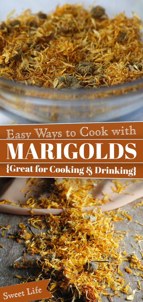 Marigold Benefits Health, Uses For Marigolds, Edible Marigolds Recipes, Marigold Tea Benefits, Dried Marigold Uses, Marigold Tincture, Marigold Recipes, Marigold Uses, Mexican Marigolds