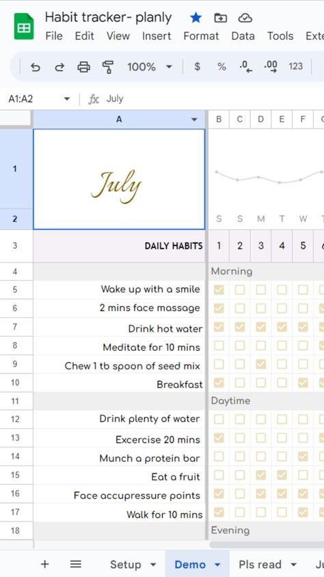 Google Sheets is a powerful spreadsheet software that can be used as an effective habit tracker. With its intuitive interface and customizable templates, it's easy for individuals to track their daily habits and goals in a structured manner. Whether you're tracking exercise routines or studying time management techniques, Google Sheets makes it simple to keep yourself on track with your objectives. This tool is perfect for anyone looking to Spreadsheet Habit Tracker, Habit Tracker Excel Template, Google Sheets Tracker, Habit Tracker Google Sheets, Excel Organization, Excel Habit Tracker, Notion Template For Work, Google Sheets Templates, Excel Spreadsheets Templates