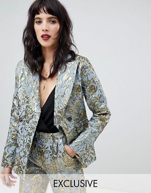 Dusty Daze jacquard longline blazer two-piece Womens Floral Suit, Brocade Suits, Dress Pants Women, Floral Suit, Jacquard Blazer, 2 Piece Suit, Special Clothes, Skirt And Top Set, Womenswear Fashion