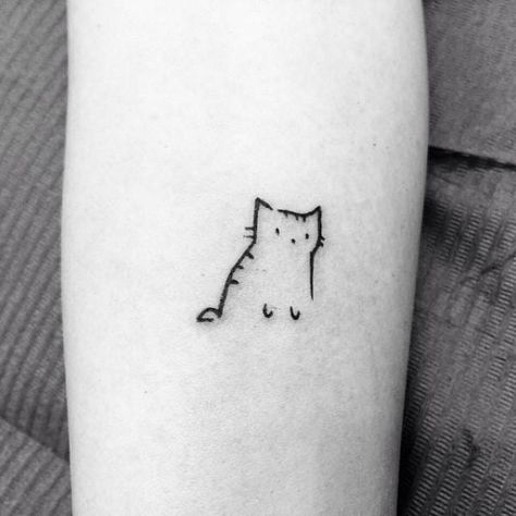 20 Minimalist Cat Tattoos for the Subtle Cat-Lover A Cat Tattoo, Minimalist Cat Tattoo, Noir Tattoo, Kitty Tattoos, Cat Tattoo Simple, Cute Cat Tattoo, Tato Henna, Black Cat Tattoos, Cat Tat