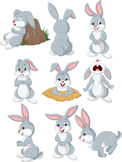 Premium Vector | Cartoon rabbit with different pose and expression Rabbit Cartoon Drawing, Rabbit Pose, Animated Bunny, Bunny Sketches, Rabbit Artwork, Easter Cartoons, Rabbit Vector, Rabbit Drawing, Cute Bunny Cartoon