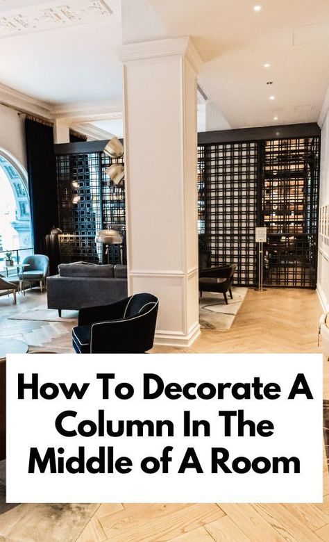 How To Decorate Pillar In Living Room, Living Rooms With Pillars Columns, Pillar Shelves Columns, Ideas For Columns In Living Room, How To Decorate A Column In Living Room, Awkward Column Living Room, Wall Pillar Decor Ideas, Living Room Pillars Decor Columns, Living Room With Pillar In Middle