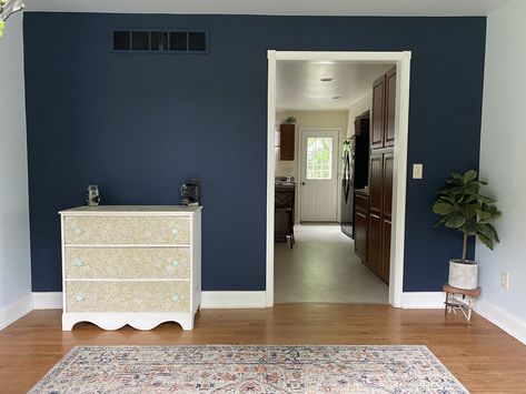 Sherwin Williams Naval Foyer Blue Accent Walls, Sherwin Williams, Home Renovation, Accent Wall, Oversized Mirror, Wall Painting, Mirror, Wall, Blue