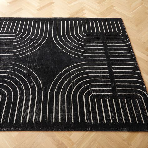 Asti Hand-Tufted Black and White Area Rug | CB2 Black And White Shag Rug, Damali Black & White Rug, Graphic Black And White Rug, Black And White Rug Office, Black And White Geometric Rugs, Grey And Black Rug, Black Area Rug In Living Room Modern, Black White Cushions, Black Wool Rug